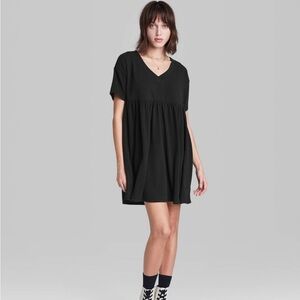 NWT Wild Fable Women's Short Sleeve Babydoll Sweatshirt Dress - black terry sz L
